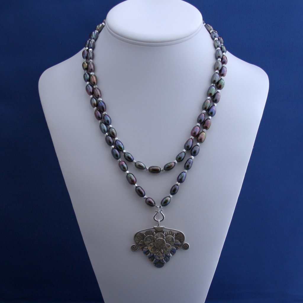 Black Raven's Wing Pearl And Thai Karen Hill Tribe Silver Pendant Necklace